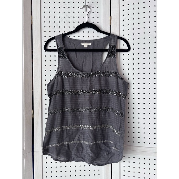 American Eagle Outfitters Tops - American Eagle Outfitters Black & Gray Sequin Tank Top Size 8 Cotton Rayon